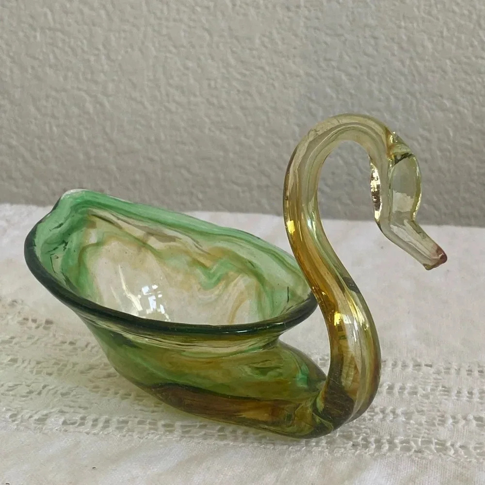 Vintage green Yellow swan candy dish